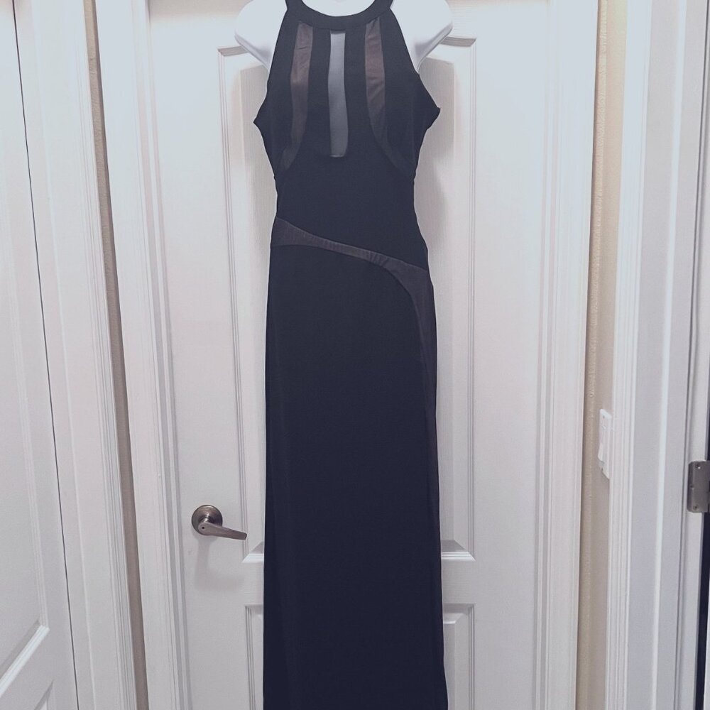 Honey & Rosie Long Maxie Black Sheer Dress-Formal-Size Medium-Black/Nude-Stretch